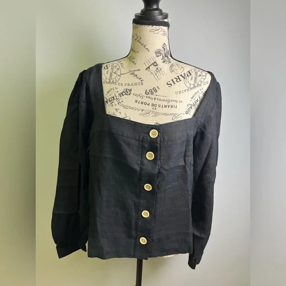 J.Crew Squareneck button-up top in linen NWT Size L